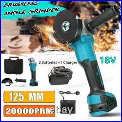 18V 125mm Cordless Brushless Angle Grinder with 2 Li-ion Battery Charger Cutting