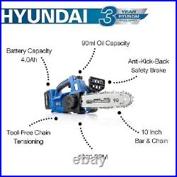 Hyundai Cordless 4Ah Chainsaw, 20v lithium ion, brushless, li-ion