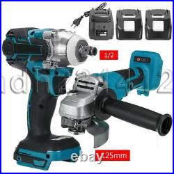 Impact Wrench Brushless Cordless Driver + 125mm Angle Grinder For Li-ion Battery